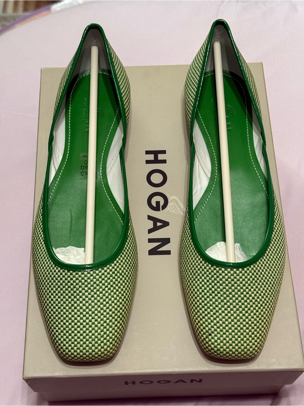 Hogan Green Coquette Dorset Woven Checkpoint Ballet Flats- NWB-39 (9)